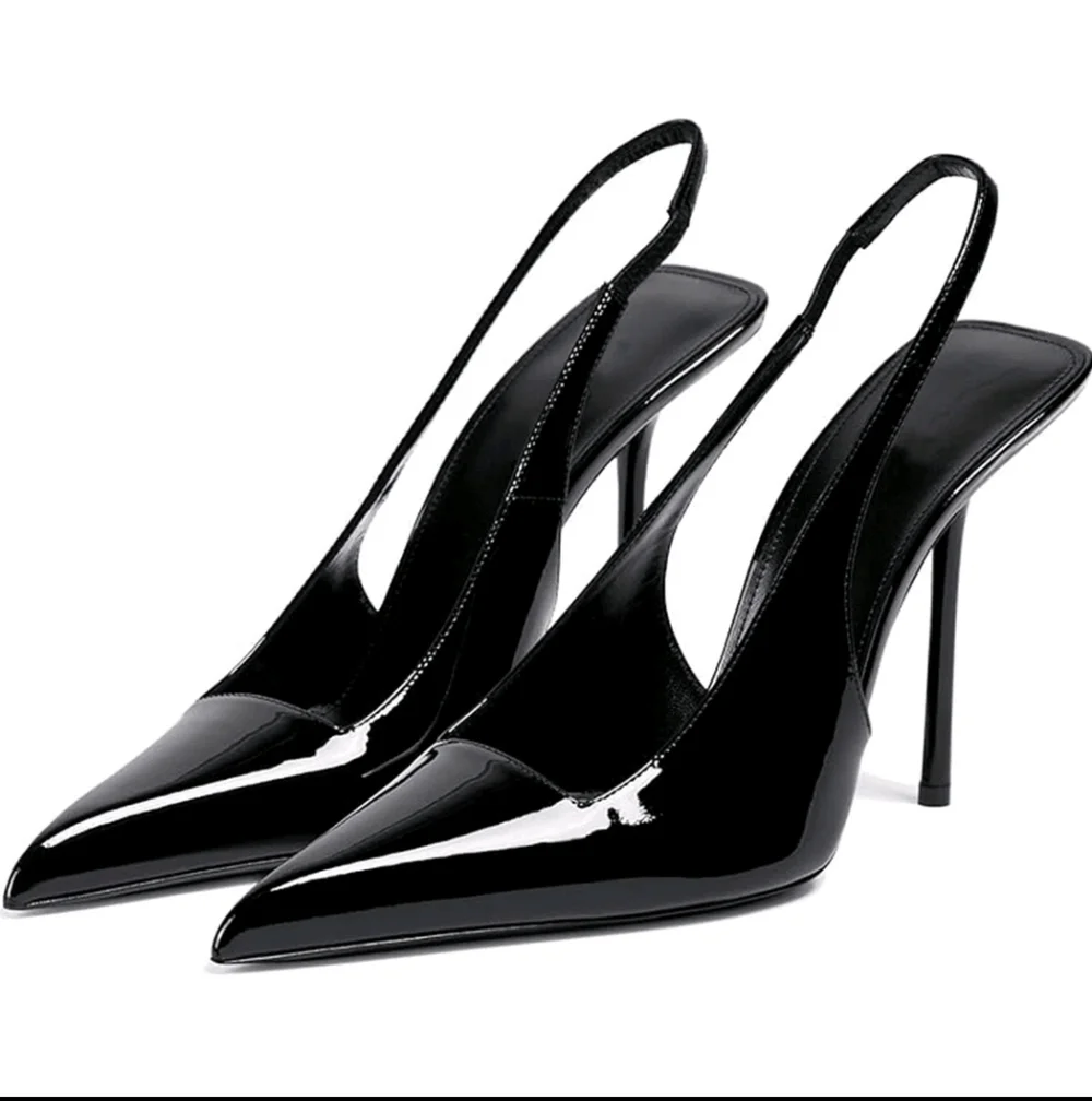 NWT Fashion Kiss Faux Leather Pointed Toe Slingback Stiletto Pump,10.5, Black